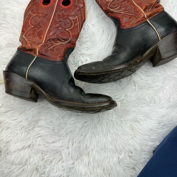 Ariat Square Toe Red & Black Embroidered Leather Western Cowboy Boots - Picture 6 of 14